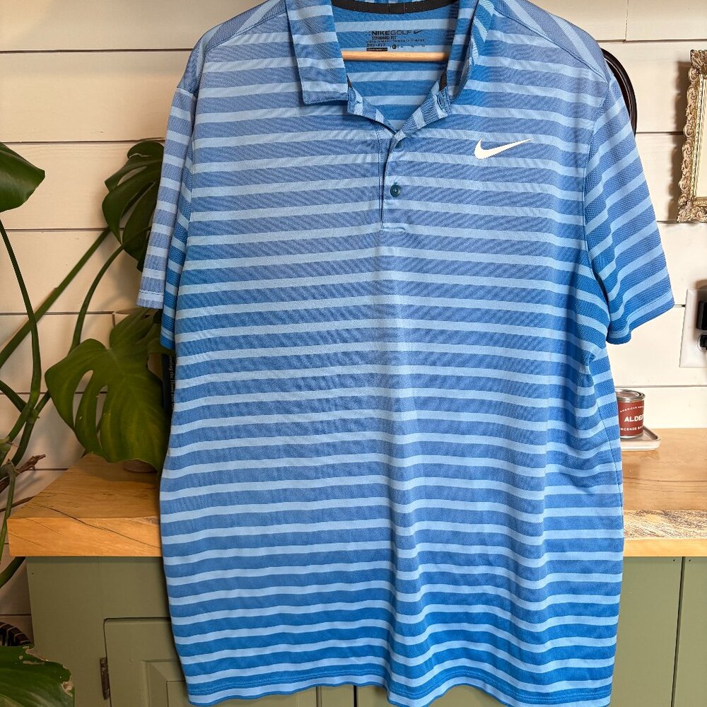 Nike Golf Dri-FIT Blue Striped Polo Shirt | Men’s XL | Short Sleeve